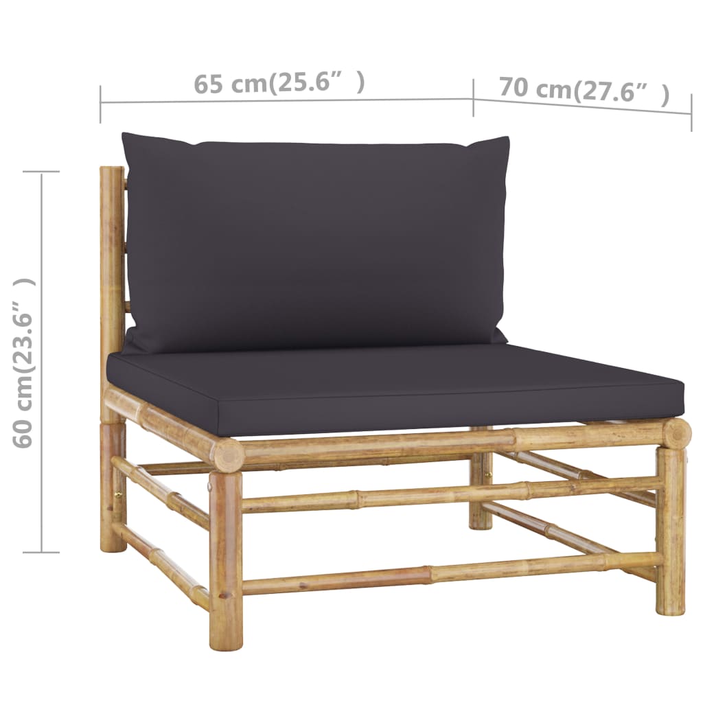 4-Delige Loungeset Met Donkergrijze Kussens Bamboe Donkergrijs 2x hoek + 2x midden