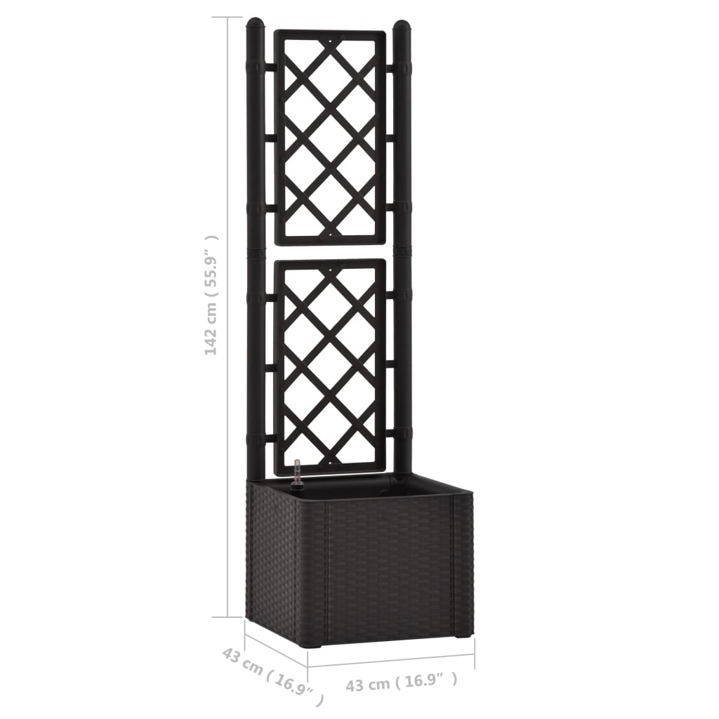 Plantenbak hoog met latwerk en zelfbewateringssysteem antraciet 43 x 43 x 142 cm Antraciet
