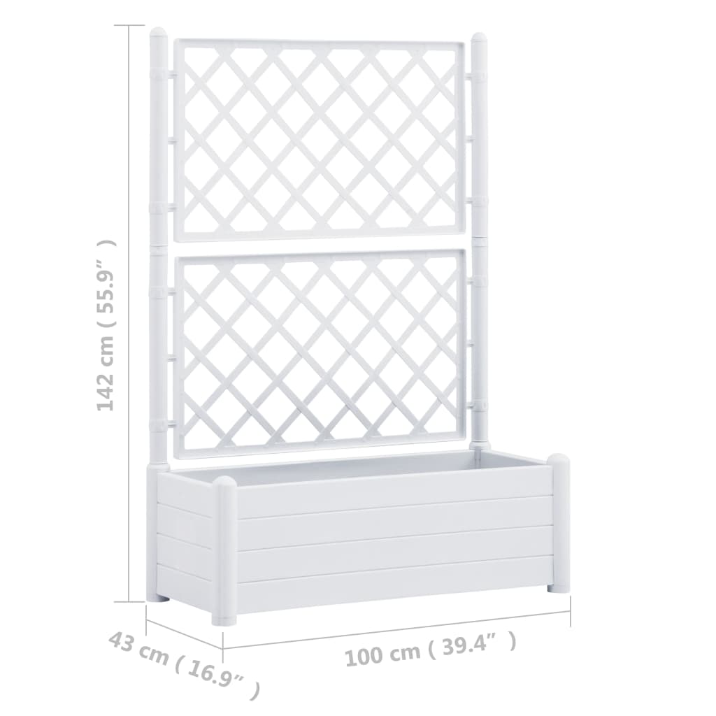 Plantenbak met latwerk 100x43x142 cm PP wit 100 x 43 x 142 cm Wit