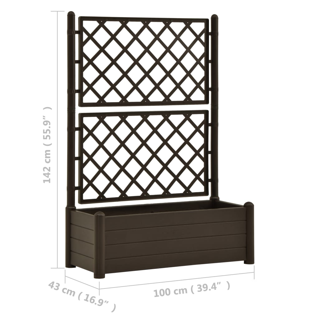 Plantenbak met latwerk 100x43x142 cm PP mokka 100 x 43 x 142 cm Mokka