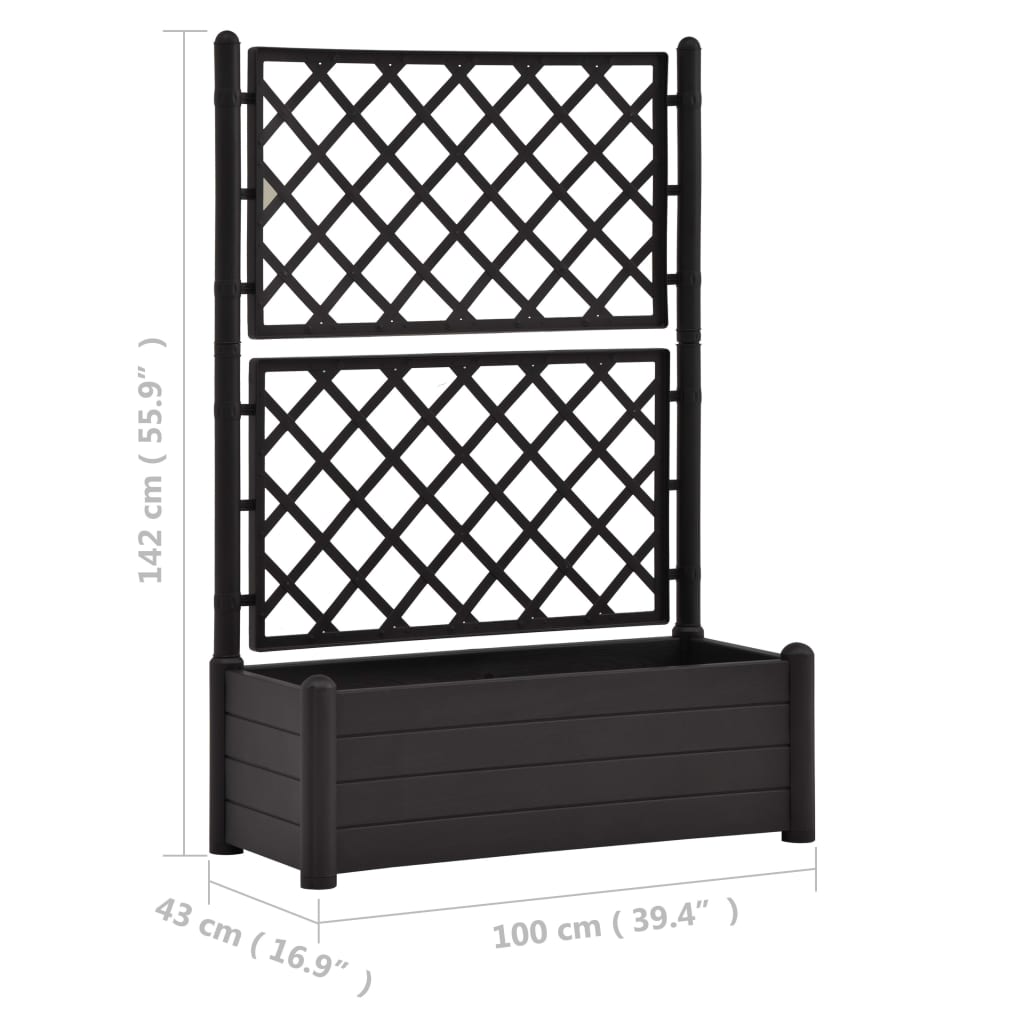 Plantenbak met latwerk 100x43x142 cm PP antraciet 100 x 43 x 142 cm Antraciet