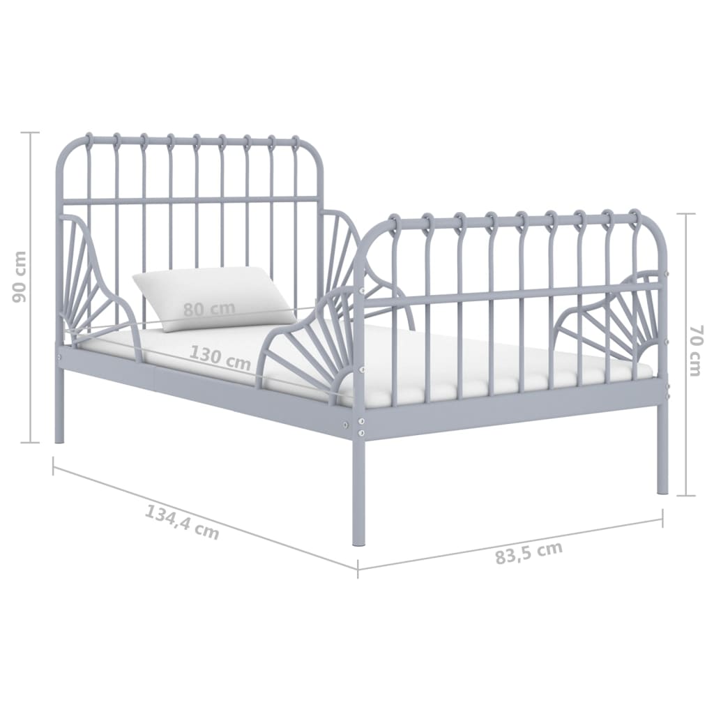 Bedframe Verlengbaar Metaal 80X130/200 Cm Grijs