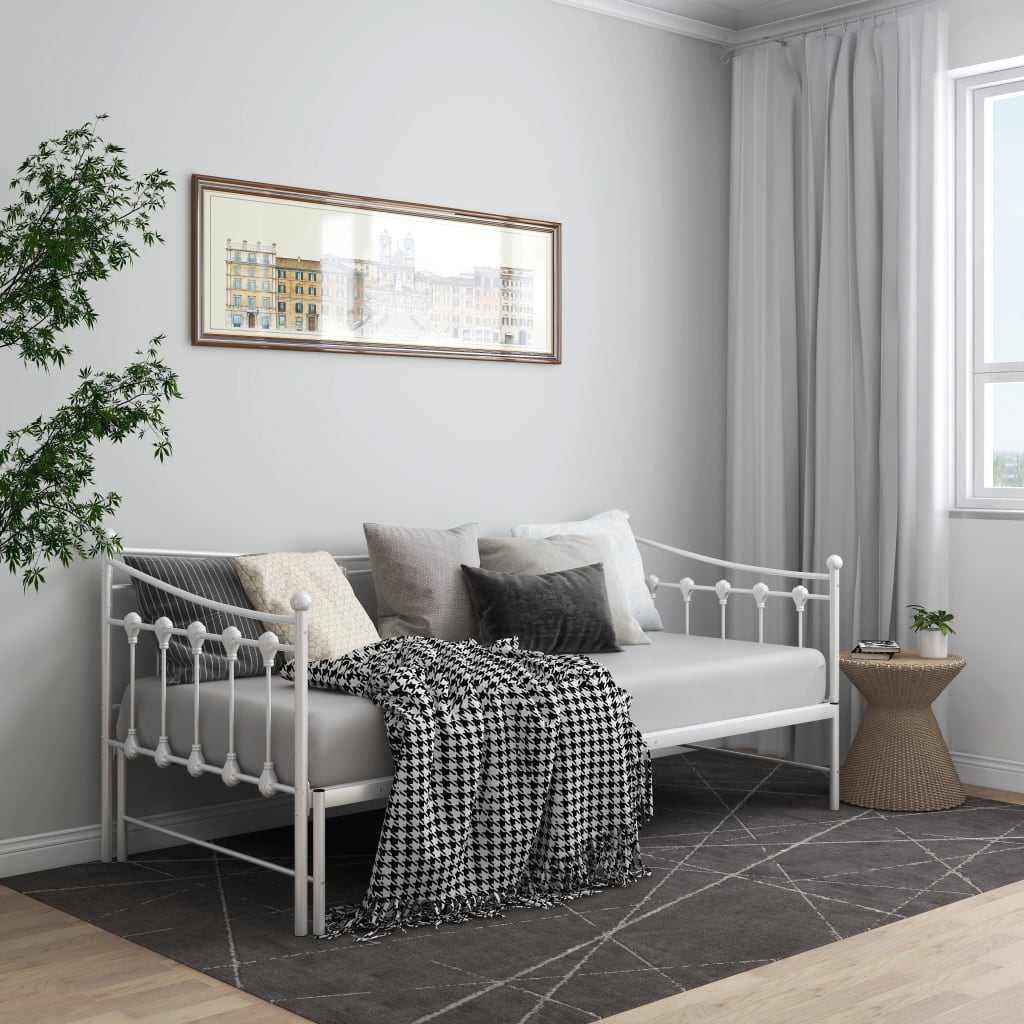 Slaapbankframe Uittrekbaar Metaal 90X200 Cm Wit