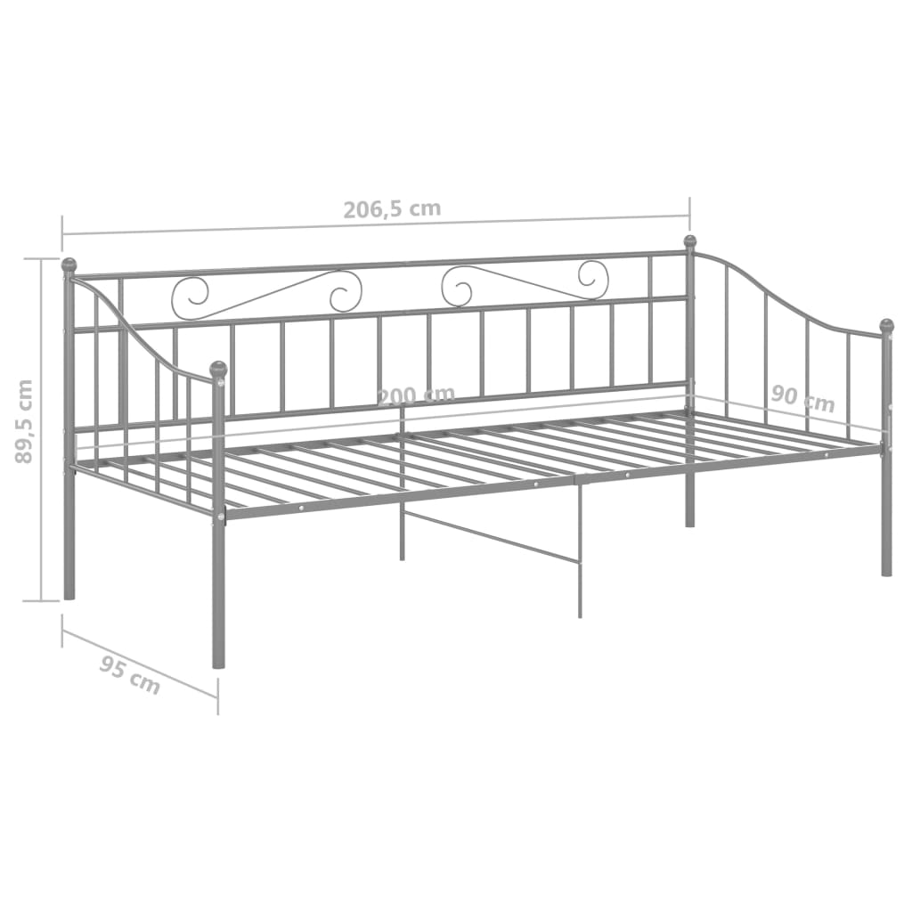 Slaapbankframe Metaal 90X200 Cm Grijs
