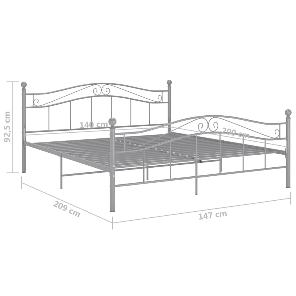Bedframe Metaal 140 x 200 cm Grijs