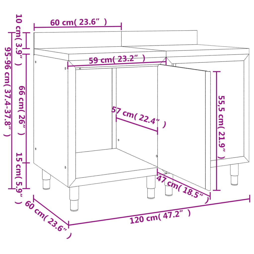 Werktafelkast Commercieel Roestvrij Staal 120 x 60 x 96 cm
