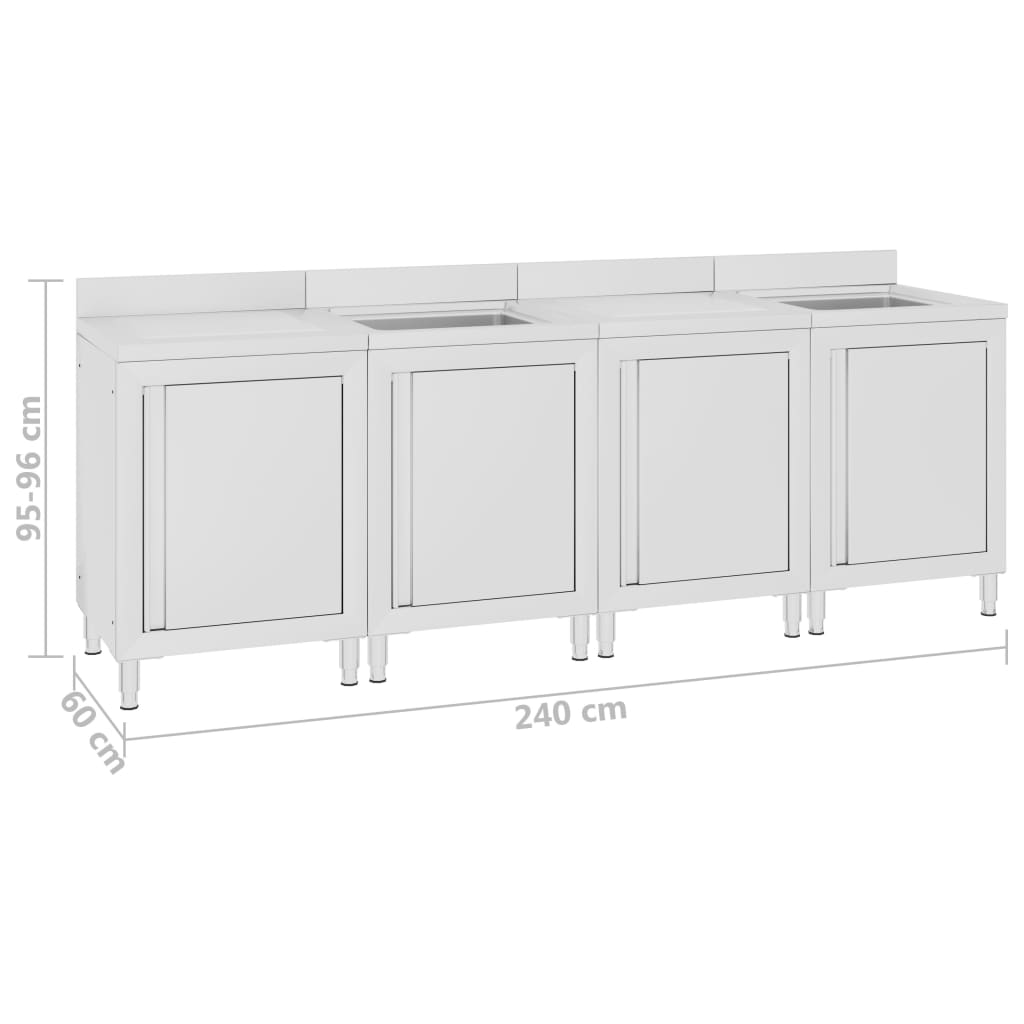 Wastafelkast Commercieel 240X60X96 Cm Roestvrij Staal 240 x 60 x 96 cm (dubbele wastafel + dubbele afdruipplaat)
