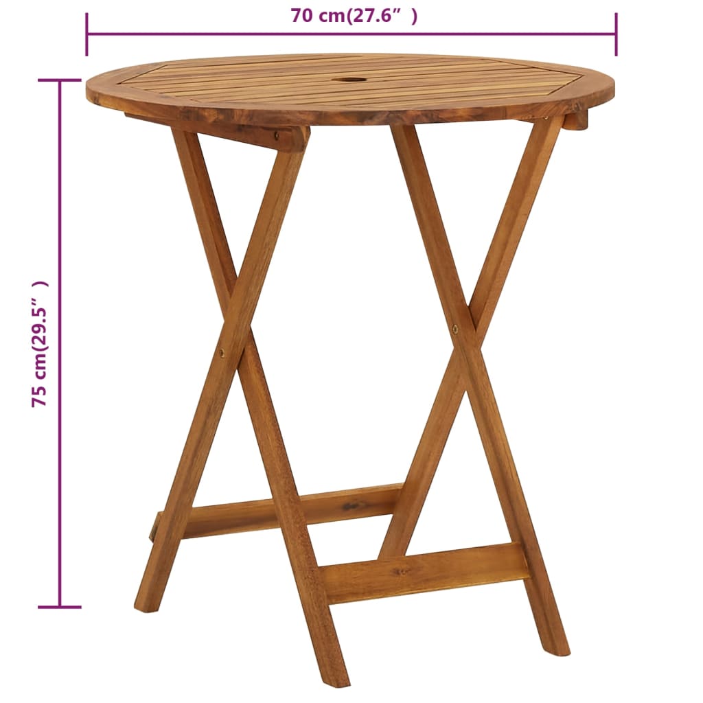 Tuintafel inklapbaar 70 cm massief acaciahout Ø 70 x 75 cm