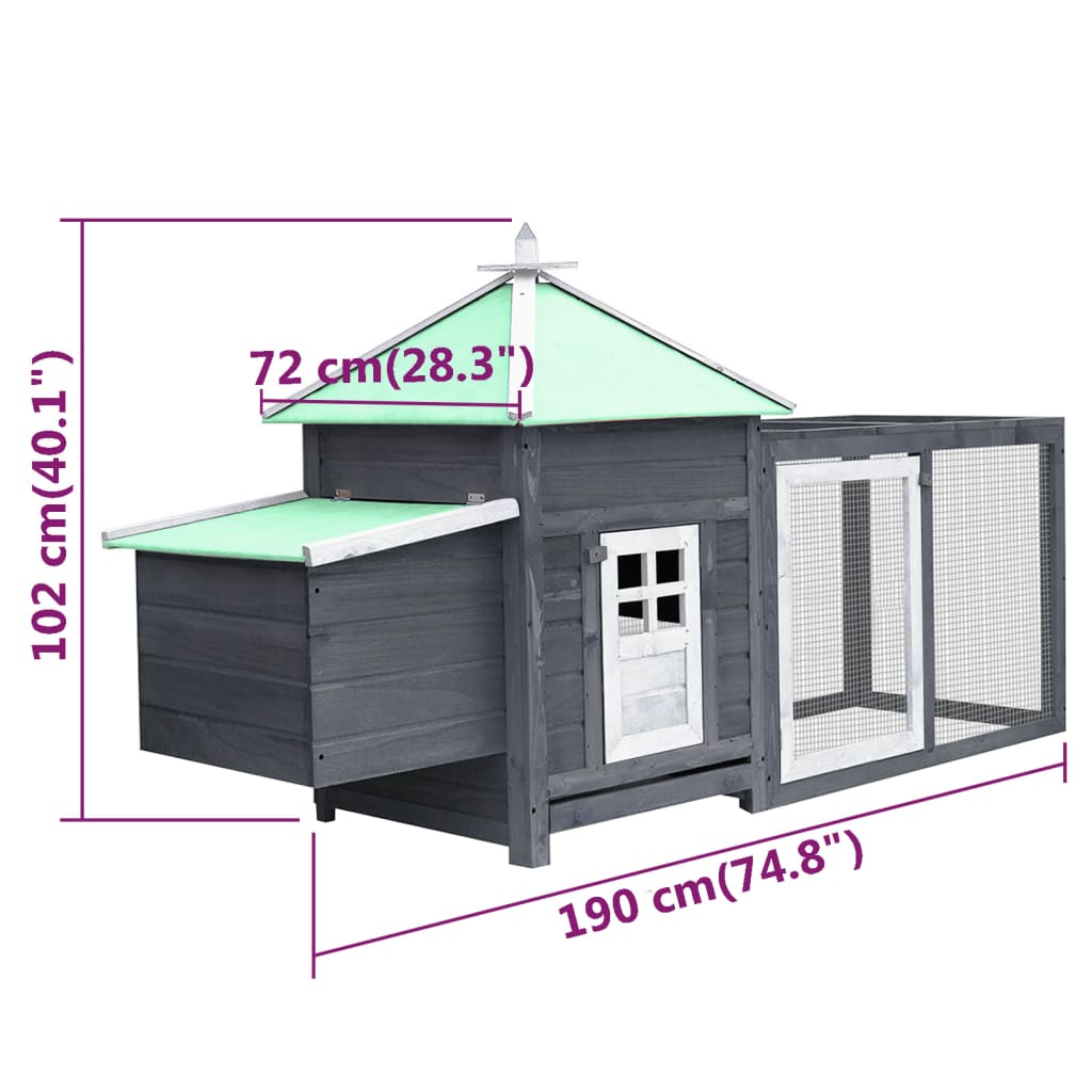 Kippenhok met nestkast 190x72x102 massief vurenhout grijs Grijs