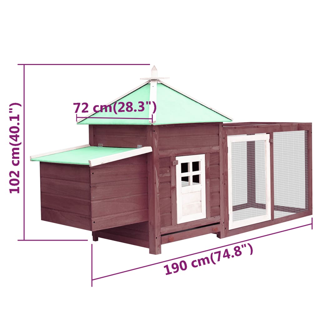 Kippenhok met nestkast 190x72x102 massief vurenhout mokkakleur Mokka