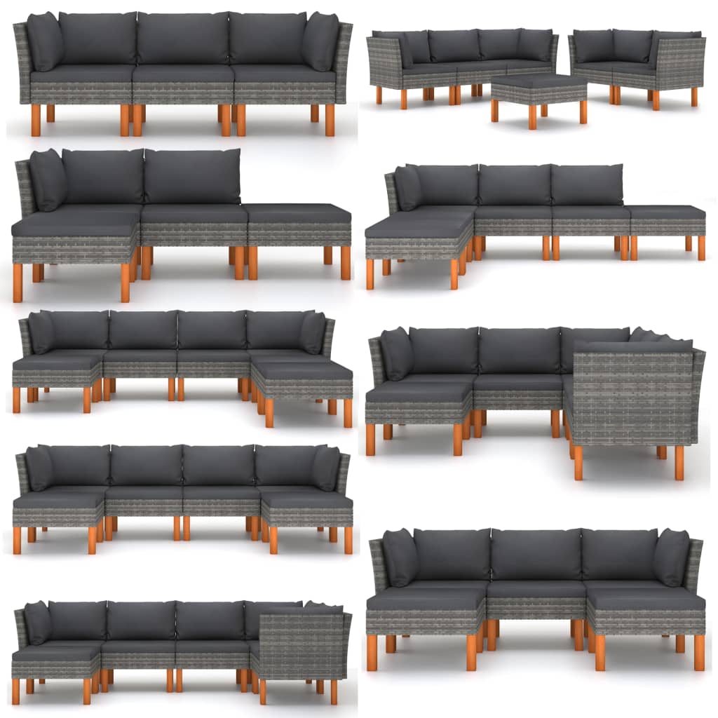 Poly Rattan En Massief Eucalyptushout Grijs Middenbank