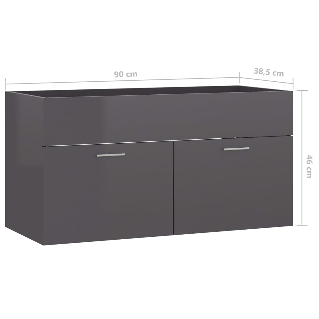 Wastafelkast 90X38,5X46 Cm Spaanplaat 90 x 38.5 x 46 cm Hoogglans grijs