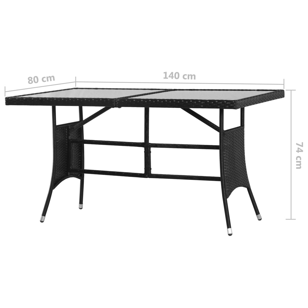 5-Delige Tuinset Poly Rattan 140 cm tafellengte Zwart