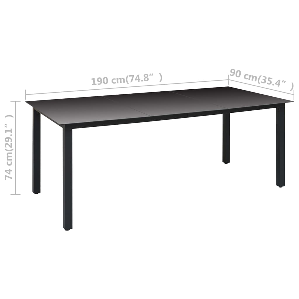 -Delige Tuinset Zwart 7 190 cm tafellengte