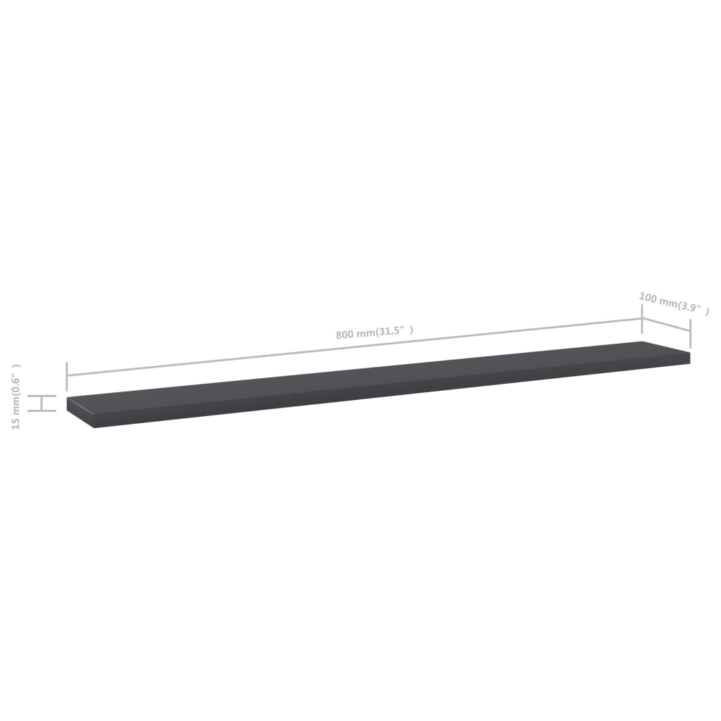 Wandschappen 8 st 80x10x1,5 cm spaanplaat grijs