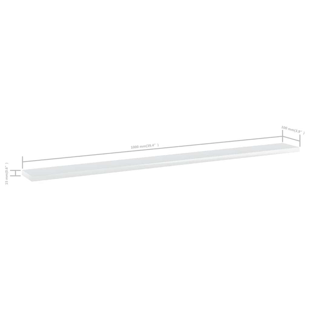 Wandschappen 4 st 100x10x1,5 cm bewerkt hout hoogglans wit