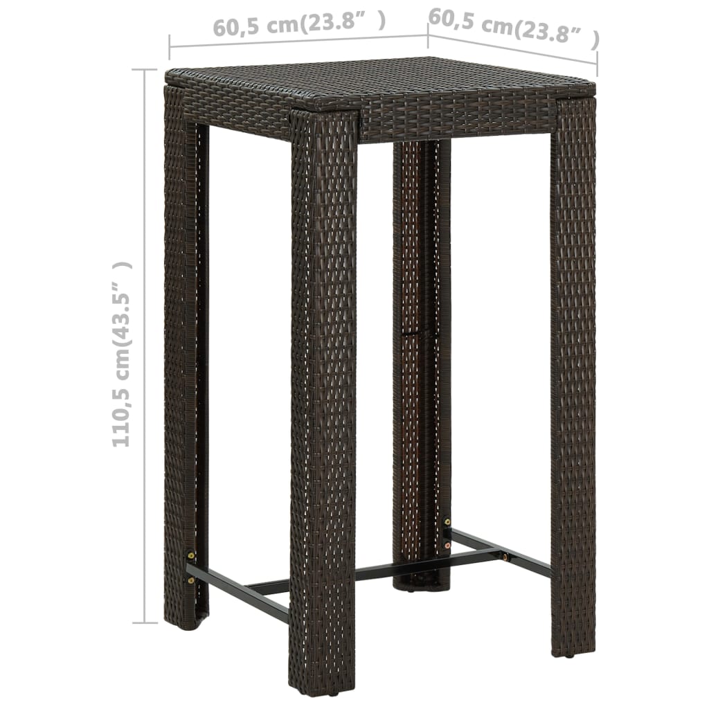 3-delige Tuinbarset met kussens poly rattan bruin 3 60.5 cm tafellengte