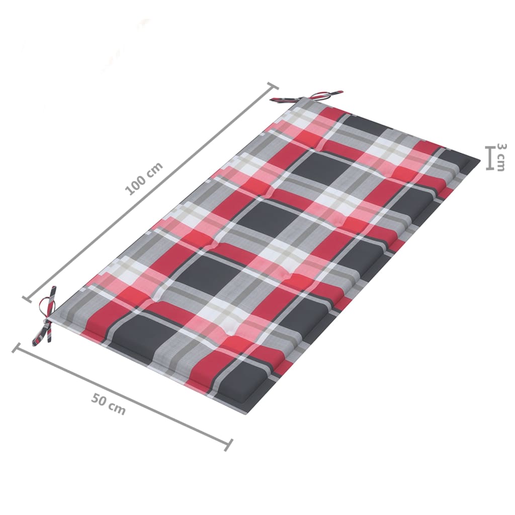 Tuinbank Met Rood Geruit Kussen 112 Cm Massief Teakhout Rood Ruitpatroon 1