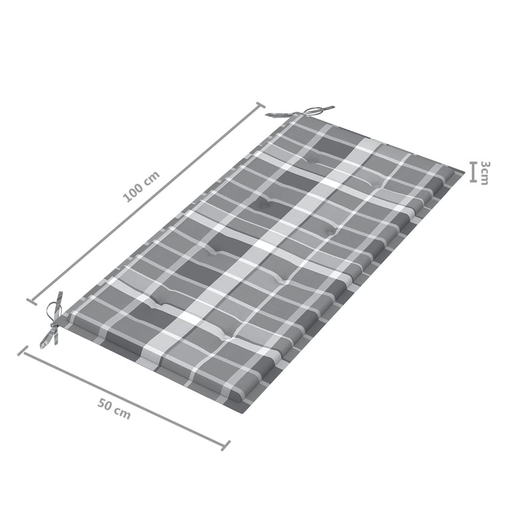 Tuinbank Met Grijs Geruit Kussen 112 Cm Massief Teakhout Grijs ruitpatroon