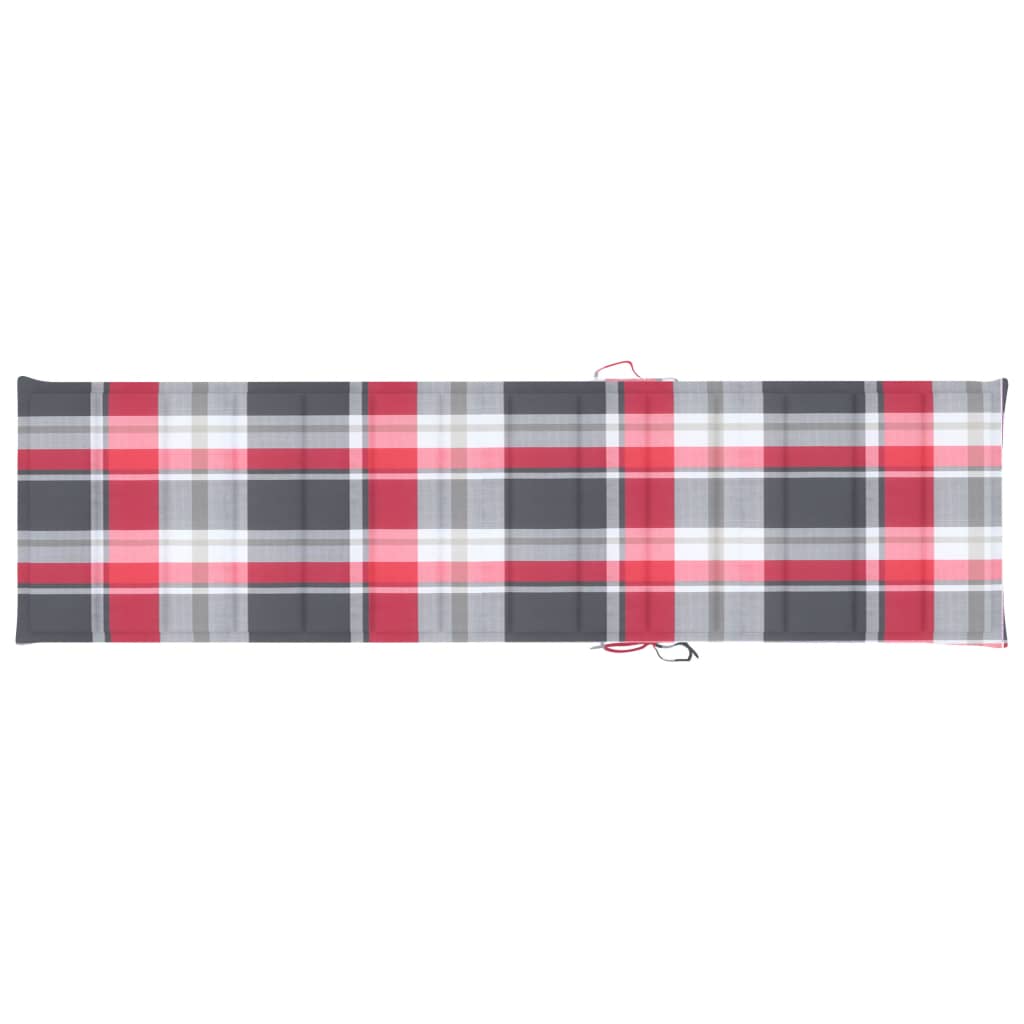 Ligbed Met Rood Geruit Kussen Massief Teakhout 1 Rood ruitpatroon Zonder tafel