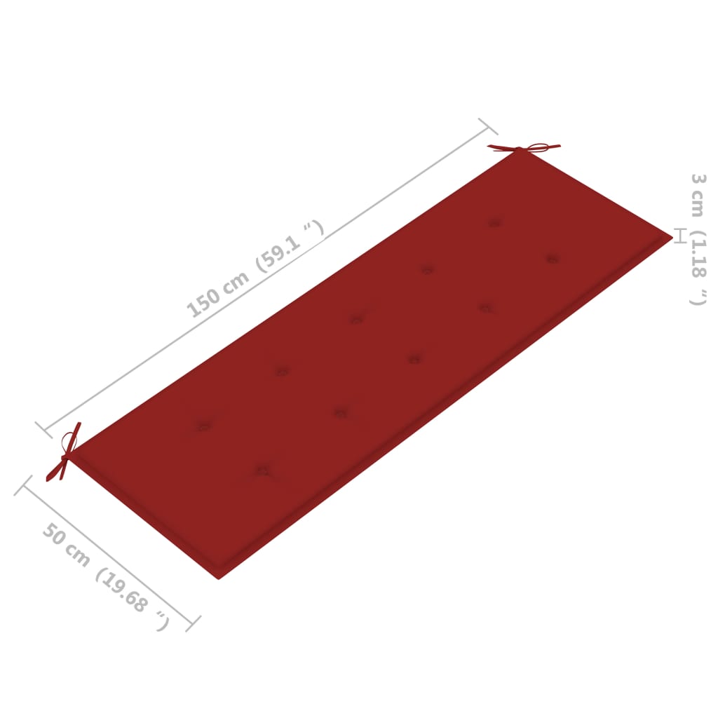 Tuinbank Stapelbaar Met Kussen 59 Cm Massief Teakhout 150 cm Rood