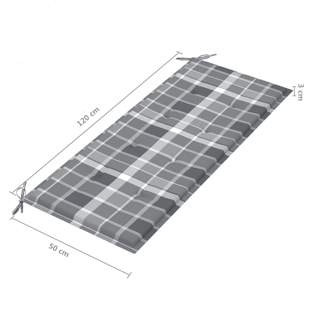 Tuinbank Inklapbaar Met Kussen 8 Cm Bamboe 120 x 50 x 4 cm Grijs ruitpatroon