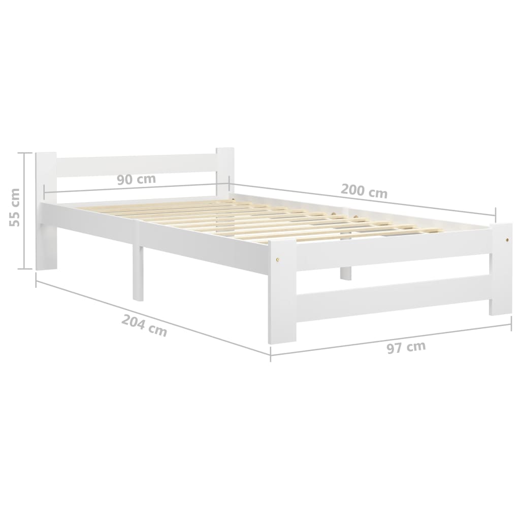 Bedframe massief grenenhout wit 90x200 cm 90 x 200 cm Wit
