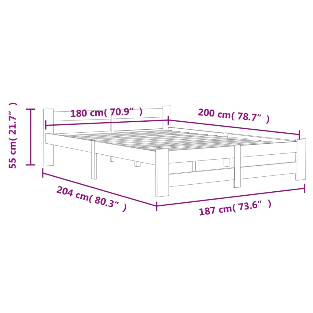 Bedframe massief grenenhout wit 180x200 cm 180 x 200 cm Wit