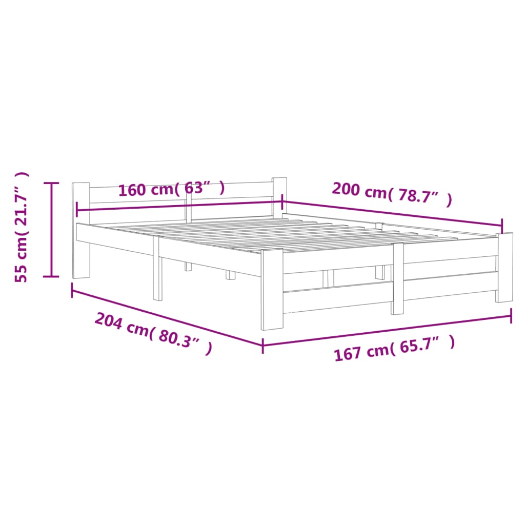 Bedframe massief grenenhout honingbruin 160x200 cm 160 x 200 cm Honingbruin