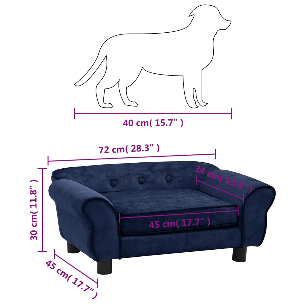 Hondenbank 72X45X30 Cm Pluche Blauw