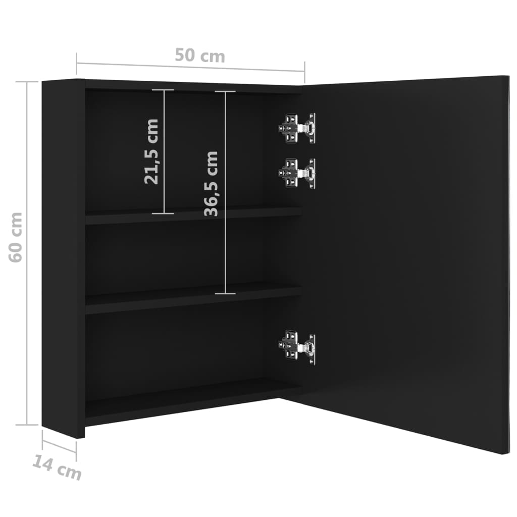 Badkamerkast Met Spiegel En Led 50X4X60 Cm Zwart