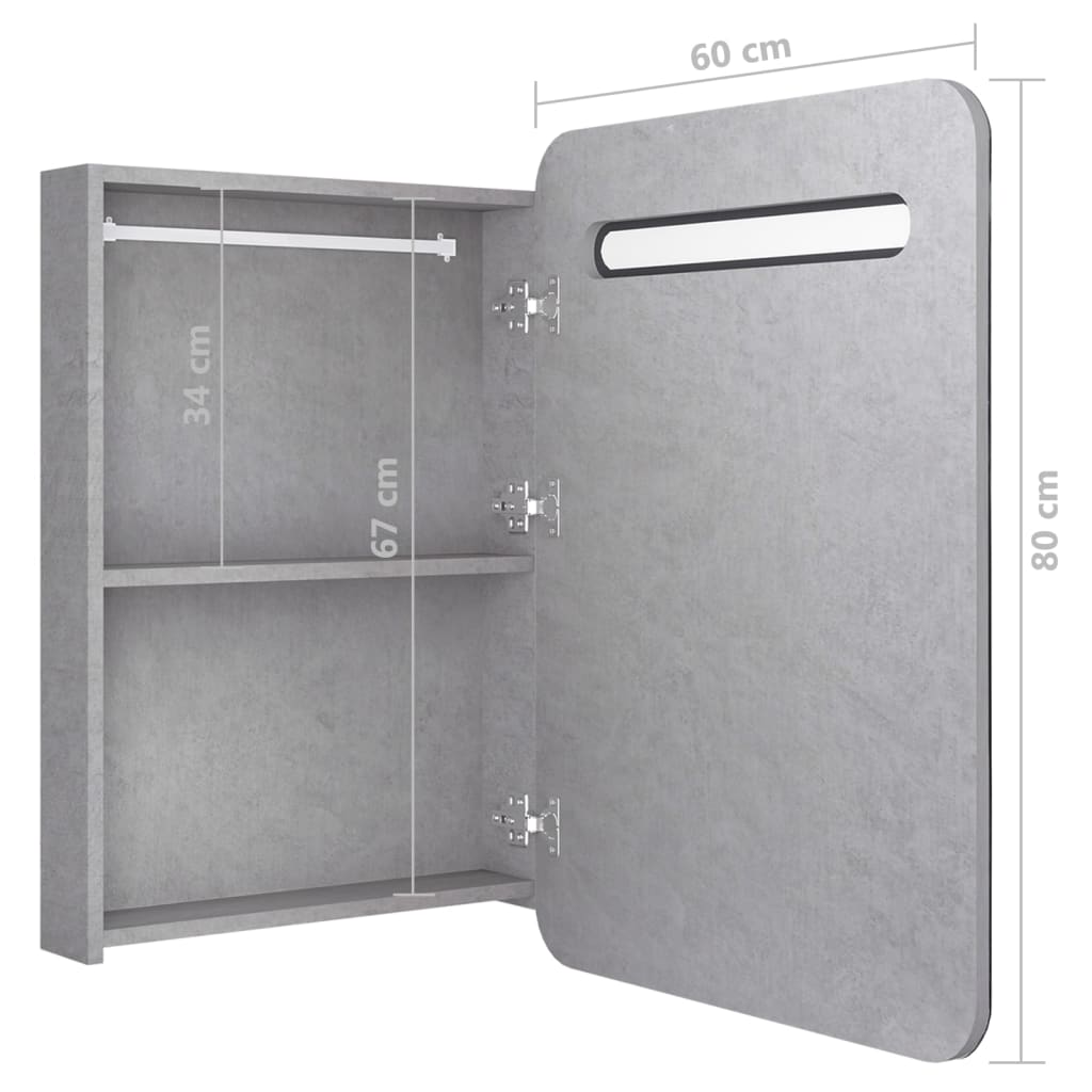 Badkamerkast Met Spiegel En Led 60Xx80 Cm Betongrijs