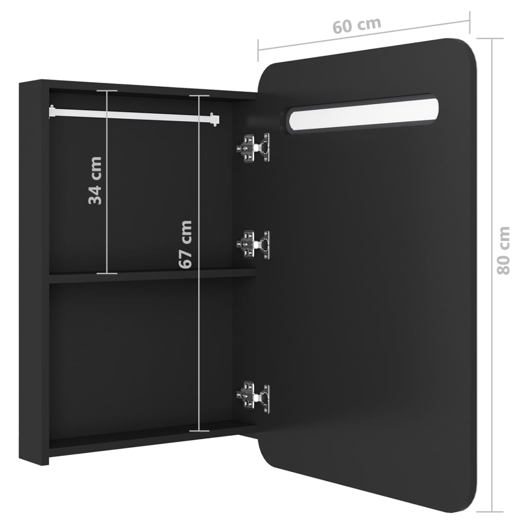 Badkamerkast Met Spiegel En Led 60Xx80 Cm Zwart