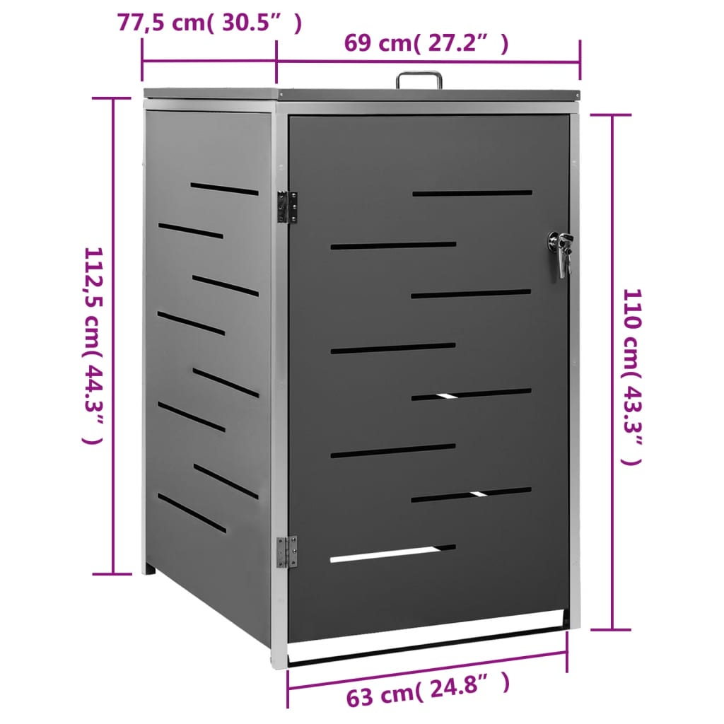 Containerberging Enkel 69X77,5X112,5 Cm Roestvrij Staal 1 container Antraciet