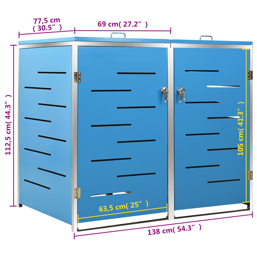 Containerberging Dubbel 138X77,5X112,5 Cm Roestvrij Staal 2 containers Blauw