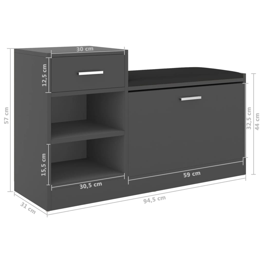 Schoenenbank 94,5x31x57 cm spaanplaat grijs Grijs