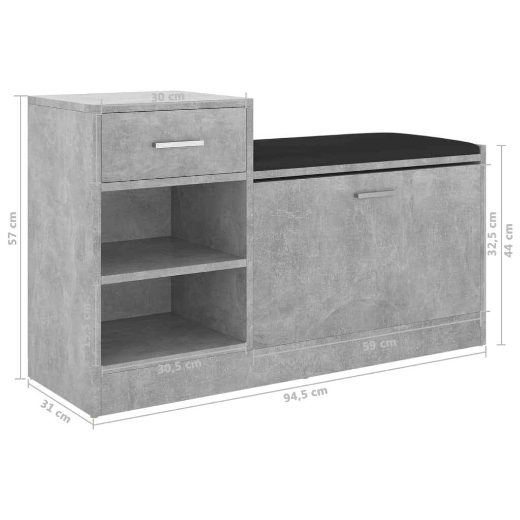 Schoenenbank 94,5x31x57 cm spaanplaat betongrijs Betongrijs