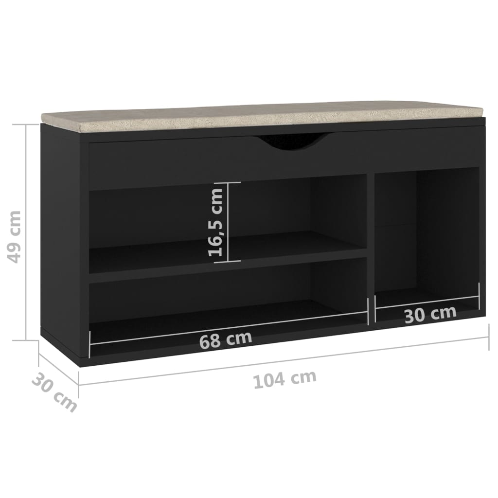 Schoenenbank Met Kussen 04X30X49 Cm Spaanplaat Zwart