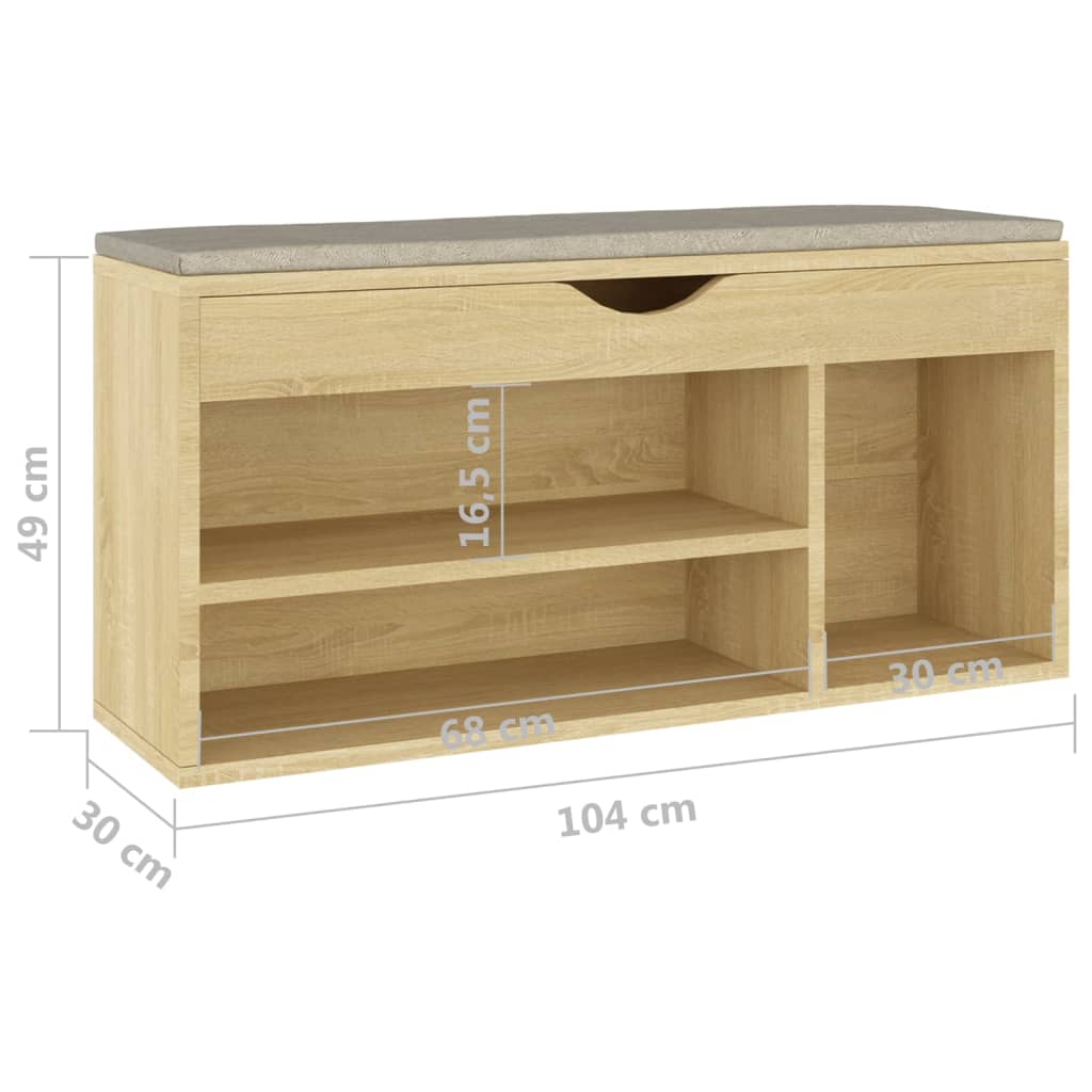 Schoenenbank Met Kussen 04X30X49 Cm Spaanplaat Sonoma eiken