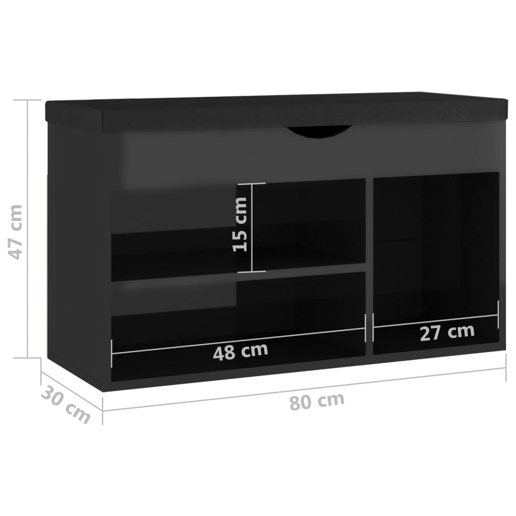 Schoenenbank Met Kussen 80X30X47 Cm Spaanplaat Hoogglans zwart