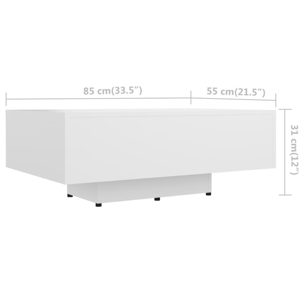 Salontafel 85x55x31 cm bewerkt hout wit 85 x 55 x 31 cm Wit