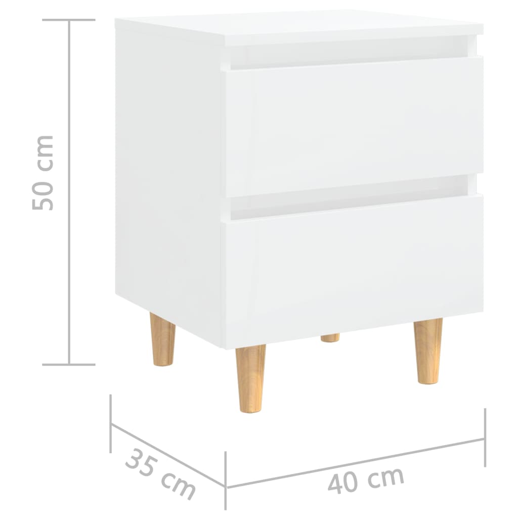 Nachtkastjes 2 st met houten poten 40x35x50 cm hoogglans wit 2 Hoogglans wit