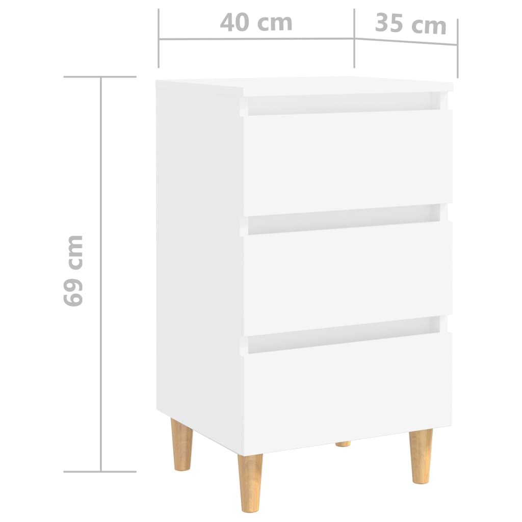Nachtkastje met massief houten poten 40x35x69 cm wit 1 Wit