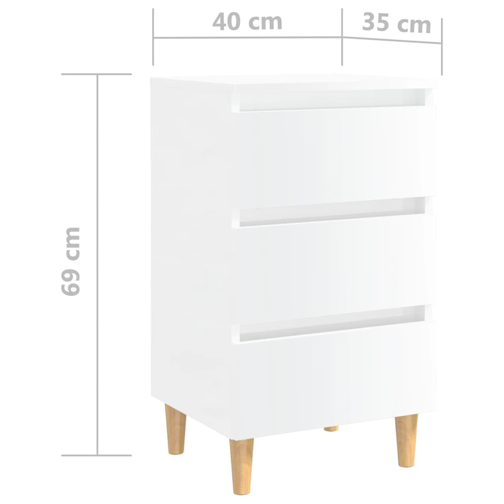 Nachtkastje met massief houten poten 40x35x69 cm hoogglans wit 1 Hoogglans wit