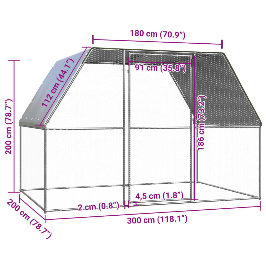 Buitenhok Voor Kippen 3X2X2 M Gegalvaniseerd Staal 3 x 2 x 2 m