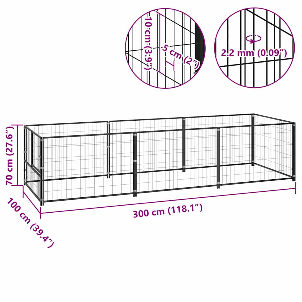 Hondenkennel 300x100x70 cm staal zwart