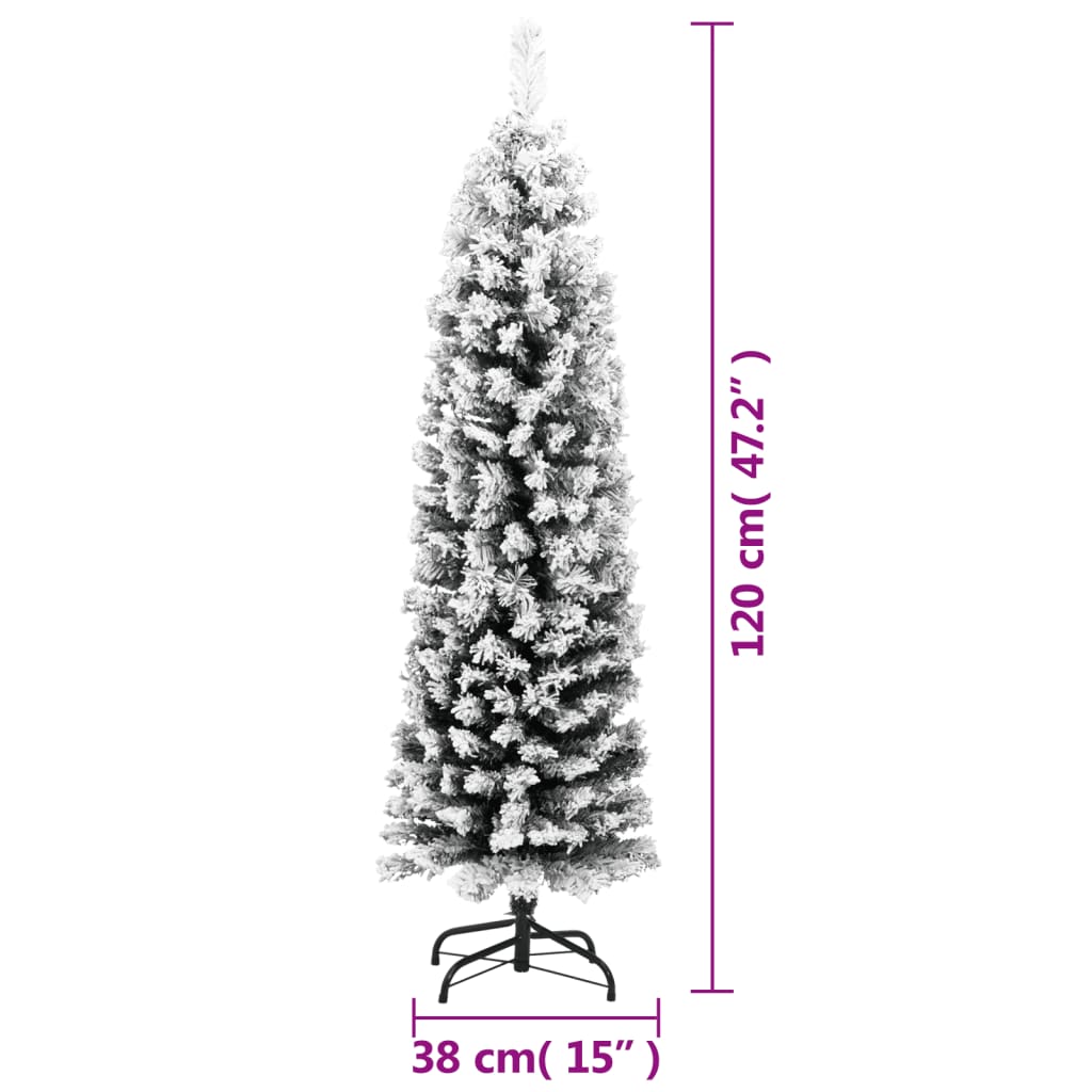 Kunstkerstboom Met Sneeuw Smal Pvc Groen En Wit 120 cm Basis