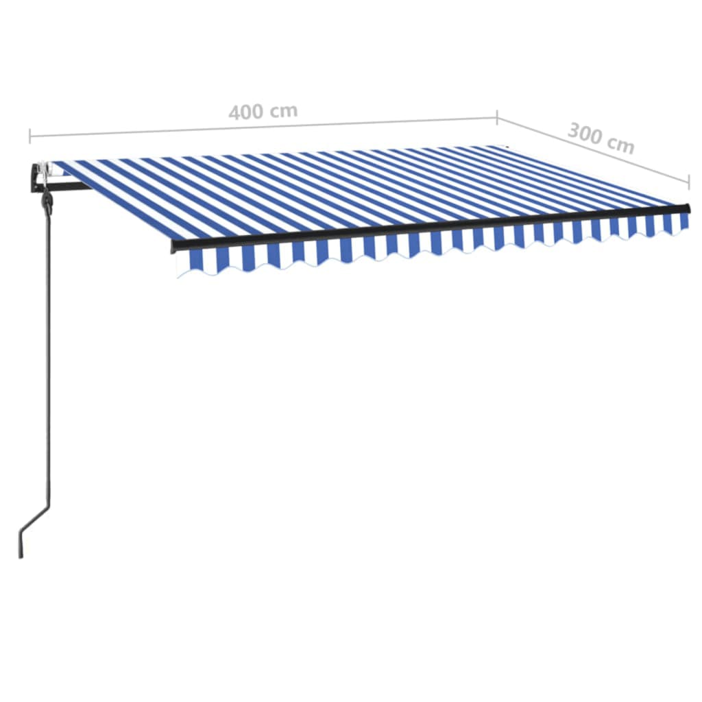 Luifel automatisch met LED en windsensor 400x300cm blauw en wit 400 x 300 cm Blauw en wit