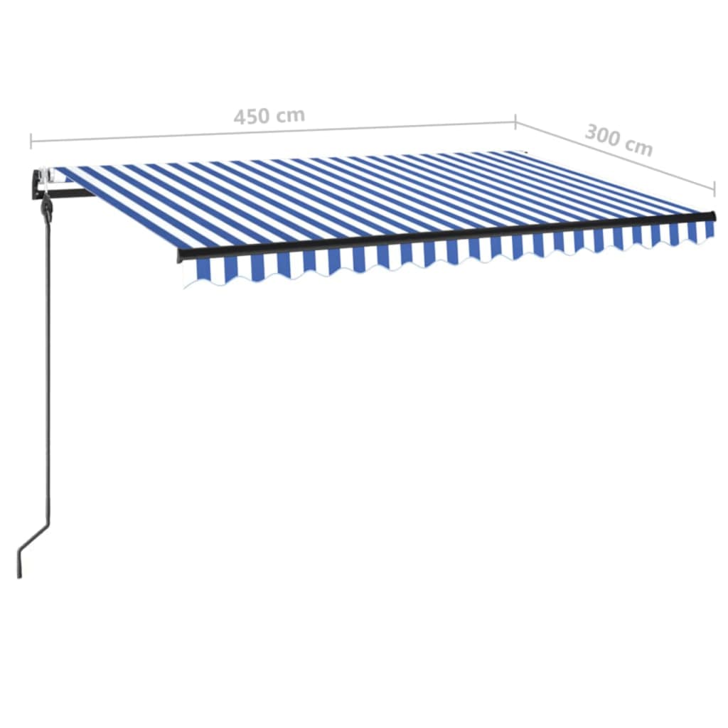 Luifel automatisch met LED en windsensor 450x300 cm blauw wit 450 x 300 cm Blauw en wit