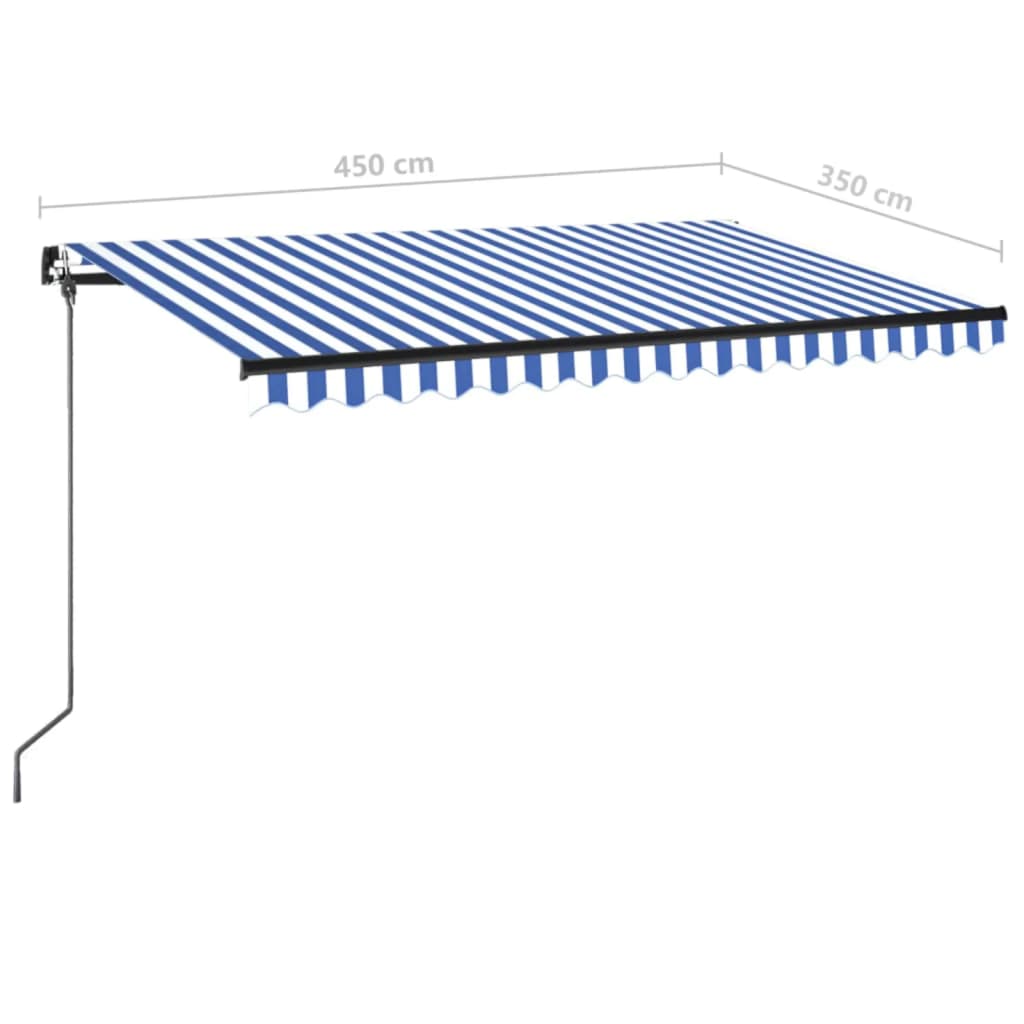Luifel Handmatig Uittrekbaar Met Led 450 x 350 cm Blauw en wit